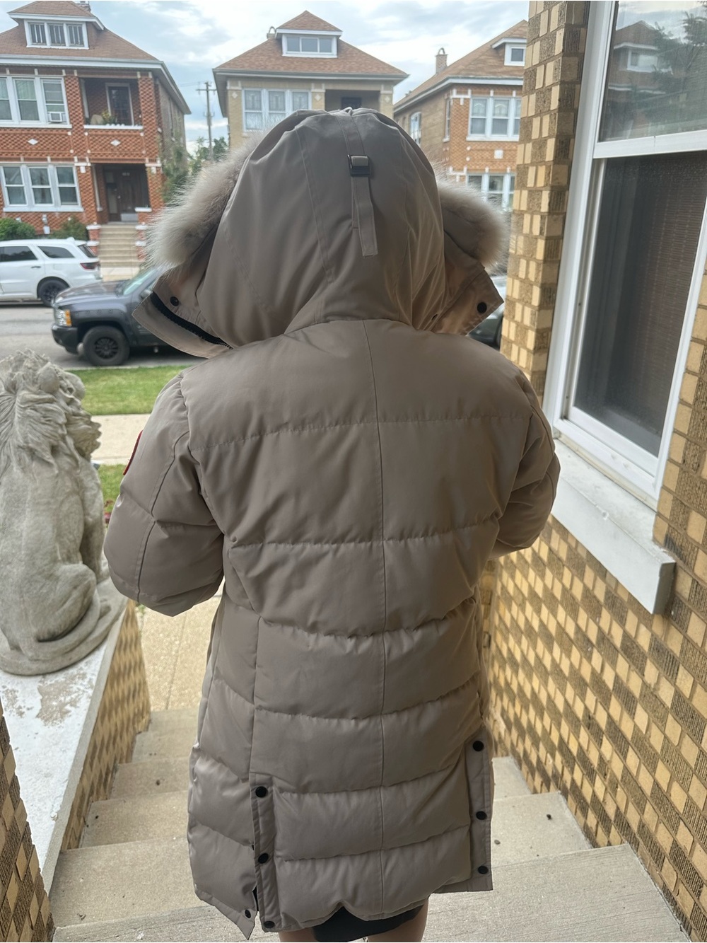 Canada Goose Light Beige Women's Down Puffer Coat with Fur-Trim Hood - Picture 10 of 11